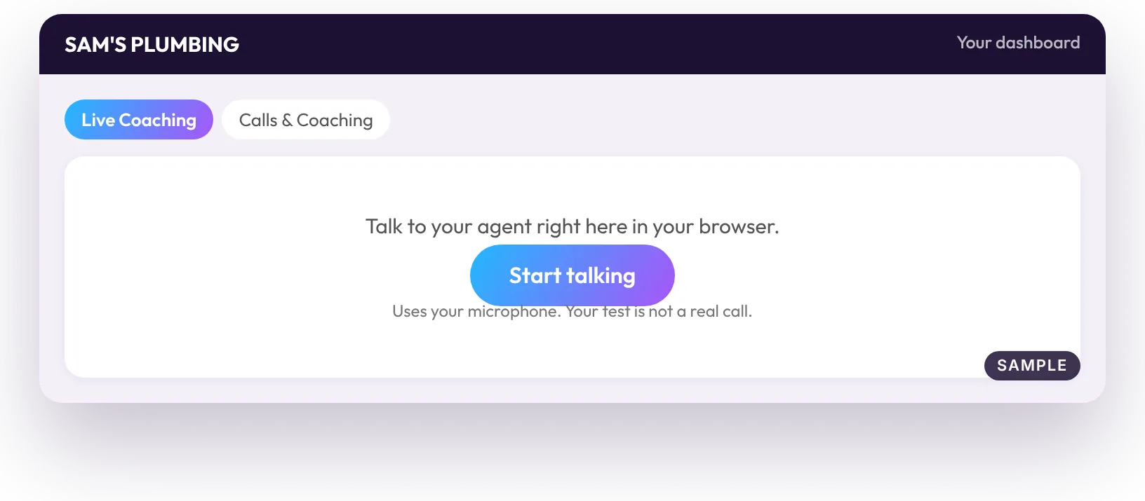 Live Coaching sample: the Start talking button