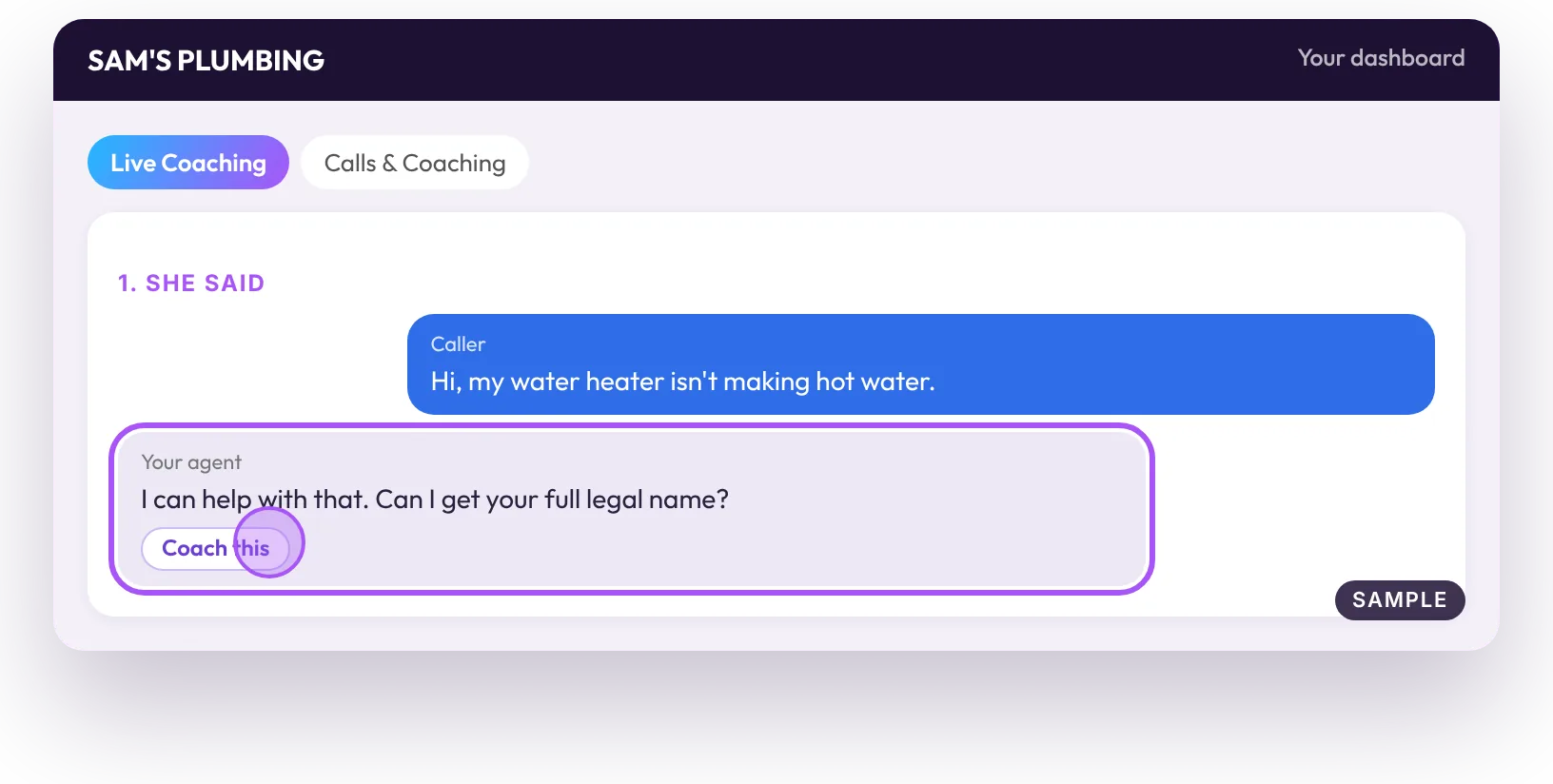 Coaching sample, part 1: what she said, with Coach this on that line