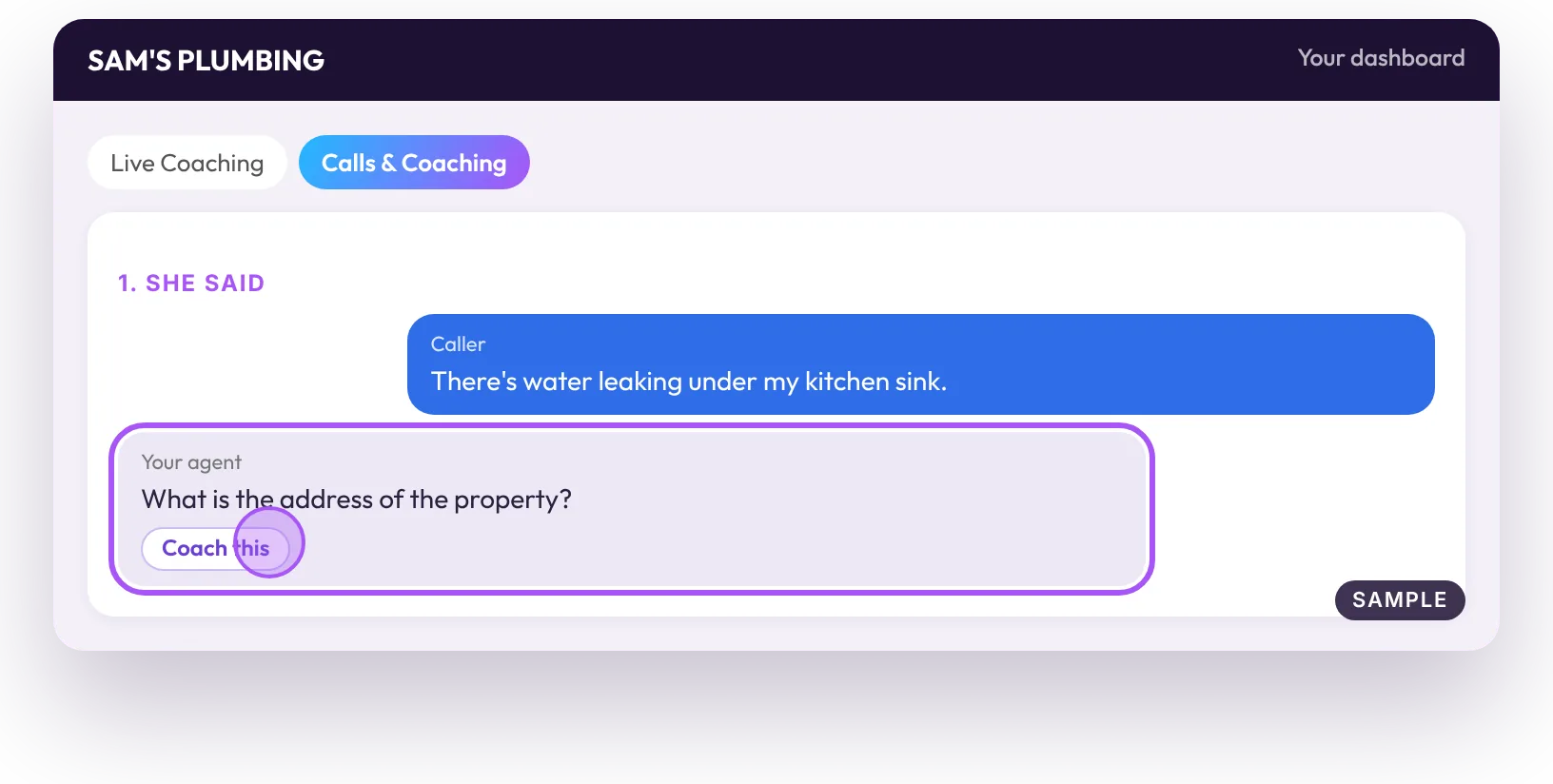 Coaching sample, part 1: what she said, with Coach this on that line